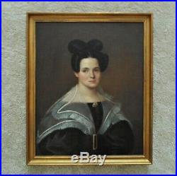 1 of 2 19th c. Portrait Paintings Lady Woman Wife Oil on Canvas Antique