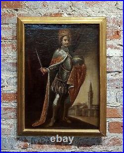 17th century portrait of a King with his sword -Icon Oil painting