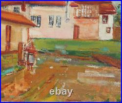 1950 Impressionist oil painting landscape village signed