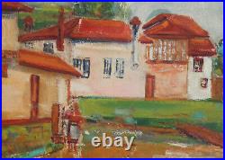 1950 Impressionist oil painting landscape village signed