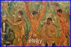 1950's POST IMPRESSIONIST OIL CANVAS NUDE FIGURES DANCING MID CENTURY PAINTING