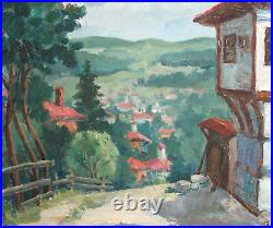 1976 Impressionist Oil Painting Landscape Village Signed