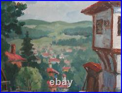 1976 Impressionist Oil Painting Landscape Village Signed