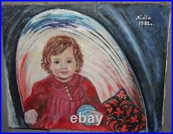 1982 Child Portrait Oil Painting Signed