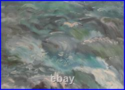 1985 Impressionist seascape oil painting signed