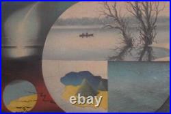 1987 Surrealist oil painting landscape signed