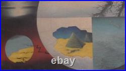 1987 Surrealist oil painting landscape signed
