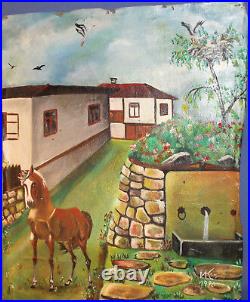 1996 Naive Art landscape oil painting signed