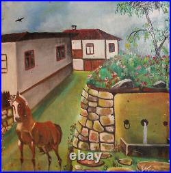 1996 Naive Art landscape oil painting signed