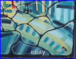 1999 oil painting abstract composition signed