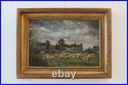 19C William Mark Fisher Impressionist Sunset Sheep Original Signed Oil Painting