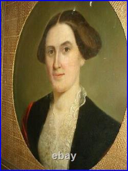 19th Century Early American Primitive Oil Portrait, style of Jacob Eichholtz