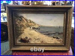 19th Century Oil on Linen by Osc. Michaels Original Frame English Coast Signed