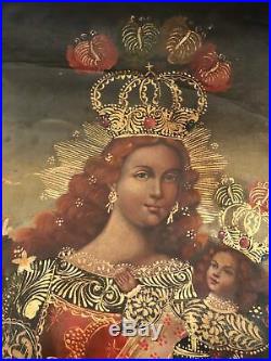 19th Century Spanish American Madonna Oil Painting Jesus Cusco School Antique