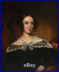 19th c. Portrait Painting Lady Woman Oil on Canvas Antique American School
