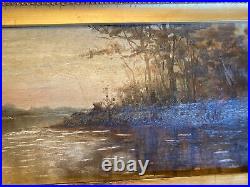 19thC Antique Landscape Oil on Canvass Painting & Gilt Frame, Signed