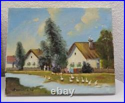 2 Oil Painting On Canvas Signed Alexovics Kuroly 1980 Old Country Village 10/8