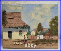 2 Oil Painting On Canvas Signed Alexovics Kuroly 1980 Old Country Village 10/8