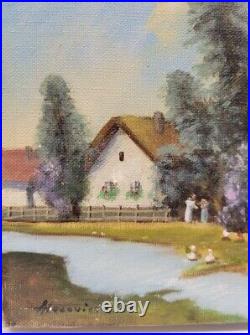 2 Oil Painting On Canvas Signed Alexovics Kuroly 1980 Old Country Village 10/8