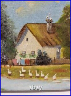 2 Oil Painting On Canvas Signed Alexovics Kuroly 1980 Old Country Village 10/8