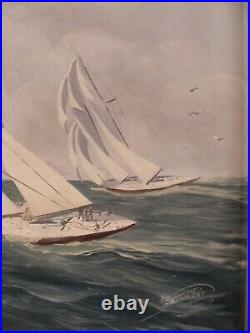 20C American Yachting Sailboat Seascape Oil Painting