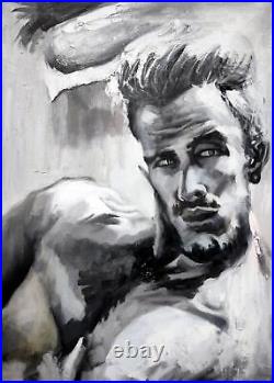 20x28 inches Muscle man stretched Oil Painting Canvas Handmade Art Wall Dec01D
