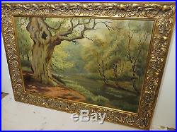 20x30 original 1935 oil painting by Olin Travis Autumn Creek with Lily Pads