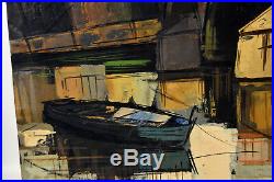24 Vintage Oil Painting Canvas Signed GERARD Old Town View Boat & Bridge