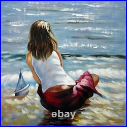 24x24 inches Beach stretched Oil Painting Canvas Handmade Art Wall Decor mode03D