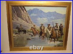24x30 org. Oil painting on board by Sol Korby Cowboys Crossing River Western