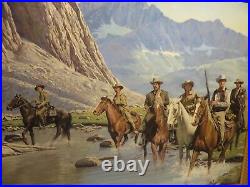 24x30 org. Oil painting on board by Sol Korby Cowboys Crossing River Western