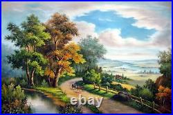 24x36 inches Lakeview stretched Oil Painting Canvas Handmade Art Wall Decor m004