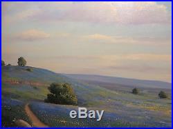 24x36 original 1975 oil painting by Wm. Blackman Texas Bluebonnet Hill Country