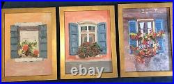3 Original Oil Paintings On Canvas Floral Window Boxes Signed And Framed