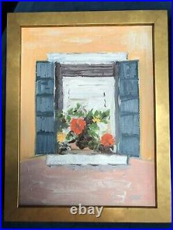 3 Original Oil Paintings On Canvas Floral Window Boxes Signed And Framed