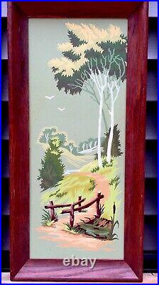 3 VTG MCM SEASONS Paint By Number Pictures With Frames Dark Oak 27X13