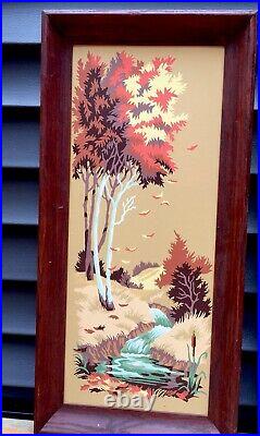 3 VTG MCM SEASONS Paint By Number Pictures With Frames Dark Oak 27X13
