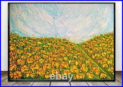 3D VERY BEAUTIFUL! ORIGINAL Textured Oil Painting California Poppy 24 x 32 in