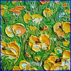 3D VERY BEAUTIFUL! ORIGINAL Textured Oil Painting California Poppy 24 x 32 in