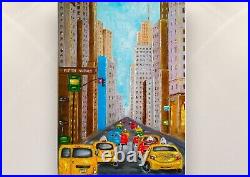 3D, VERY BEAUTIFUL! ORIGINAL Textured Painting New York 24x16 inches Canvas