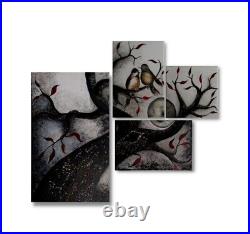 4PS Art Decor Moon Bird Tree Original Canvas Oil Acrylic Painting Home Wall Hang