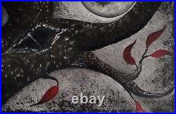 4PS Art Decor Moon Bird Tree Original Canvas Oil Acrylic Painting Home Wall Hang