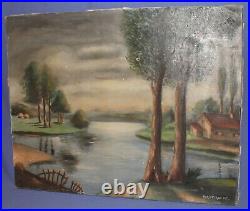 50s Realist French Oil Painting Landscape/seascape Signed