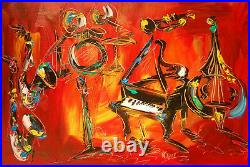 ABSTRACT JAZZ MUSIC Original Oil Painting on canvas IMPRESSIONIST KAZAV TRH655