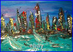 ABSTRACT MANHATTAN original Oil PAINTING Canvas Gallery WALL DECOR 34D5F