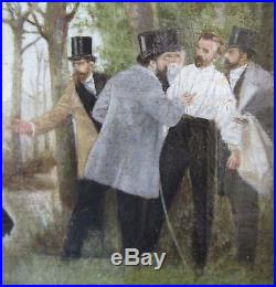 ANTIQUE 1891 Continental Oil on Canvas Painting of a Duel Signed MAGNIFICENT