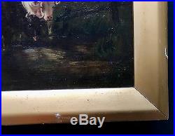 ANTIQUE 19th C AUTHENTIC OIL PAINTING OF FARMER COWS