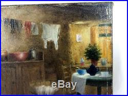 ANTIQUE 19th CENTURY OIL ON CANVAS PAINTING OF A RESTING HOUSE KEEPER