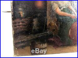 ANTIQUE 19th CENTURY OIL ON CANVAS PAINTING OF A RESTING HOUSE KEEPER