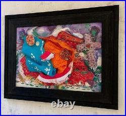Abstract 3D, 12x10, Original Painting w Fabric, Frame
